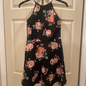 Floral Black and Pink High Neck Party Dress